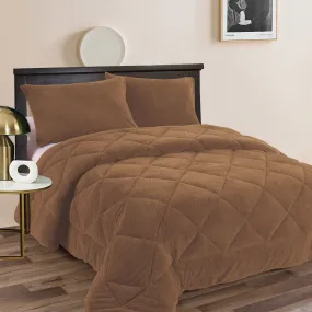 Teddy Fleece 3 Pcs Comforter Set Camel Queen