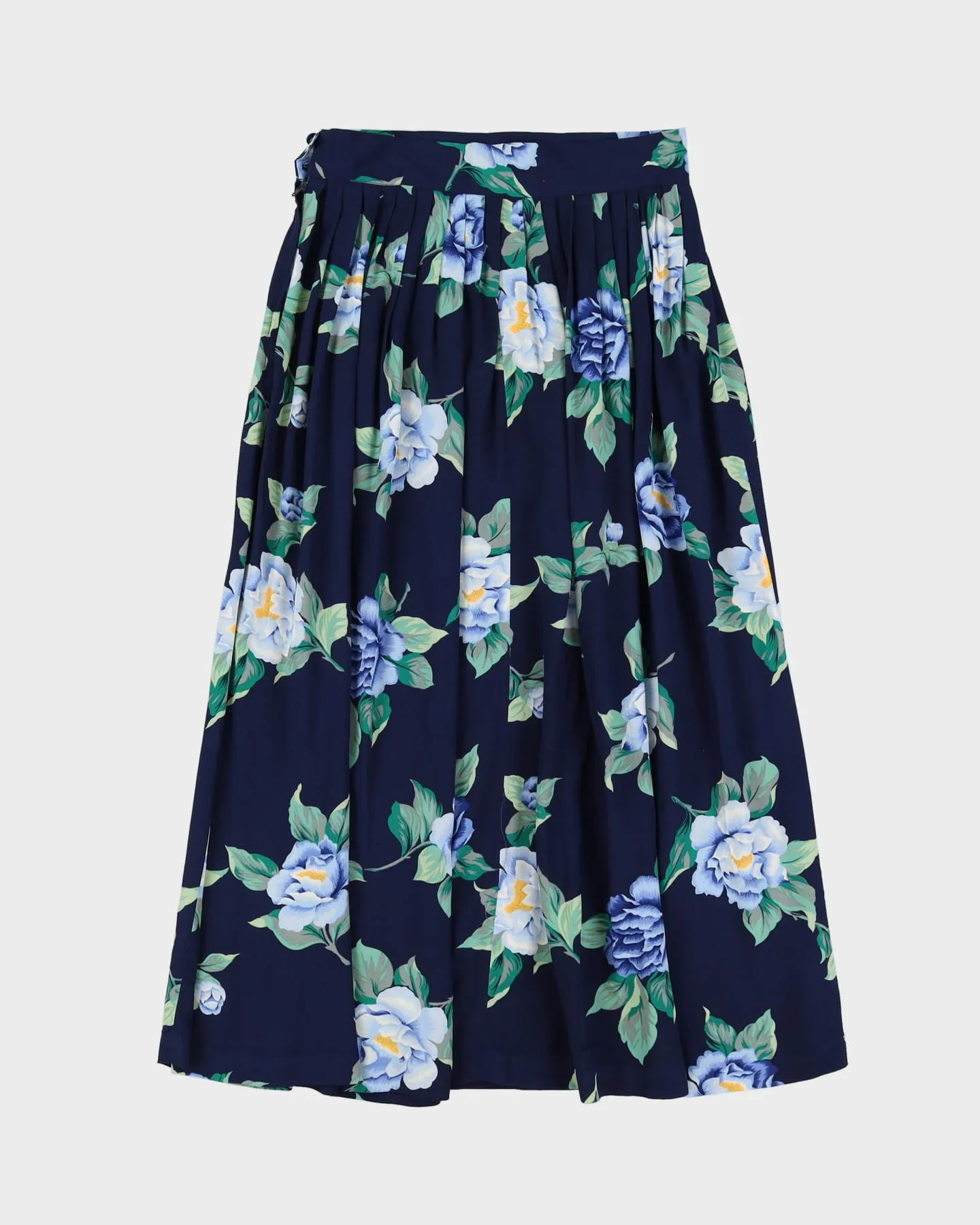 00s Blue Floral Rayon Skirt - S