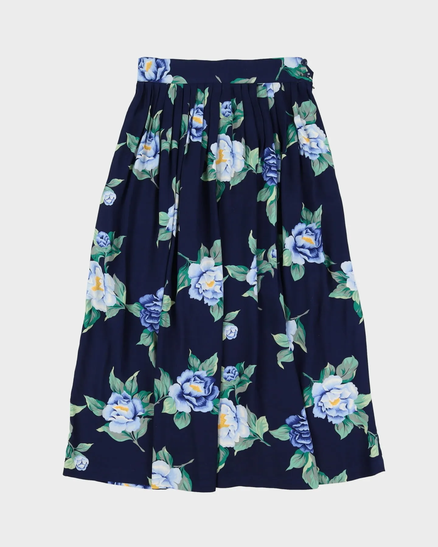 00s Blue Floral Rayon Skirt - S