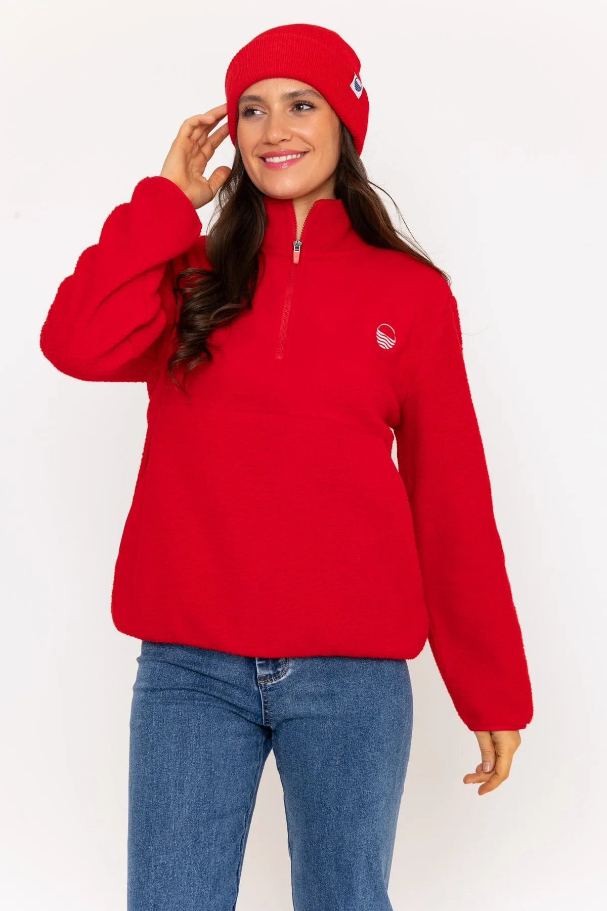 1/2 Zip Teddy Fleece in Red