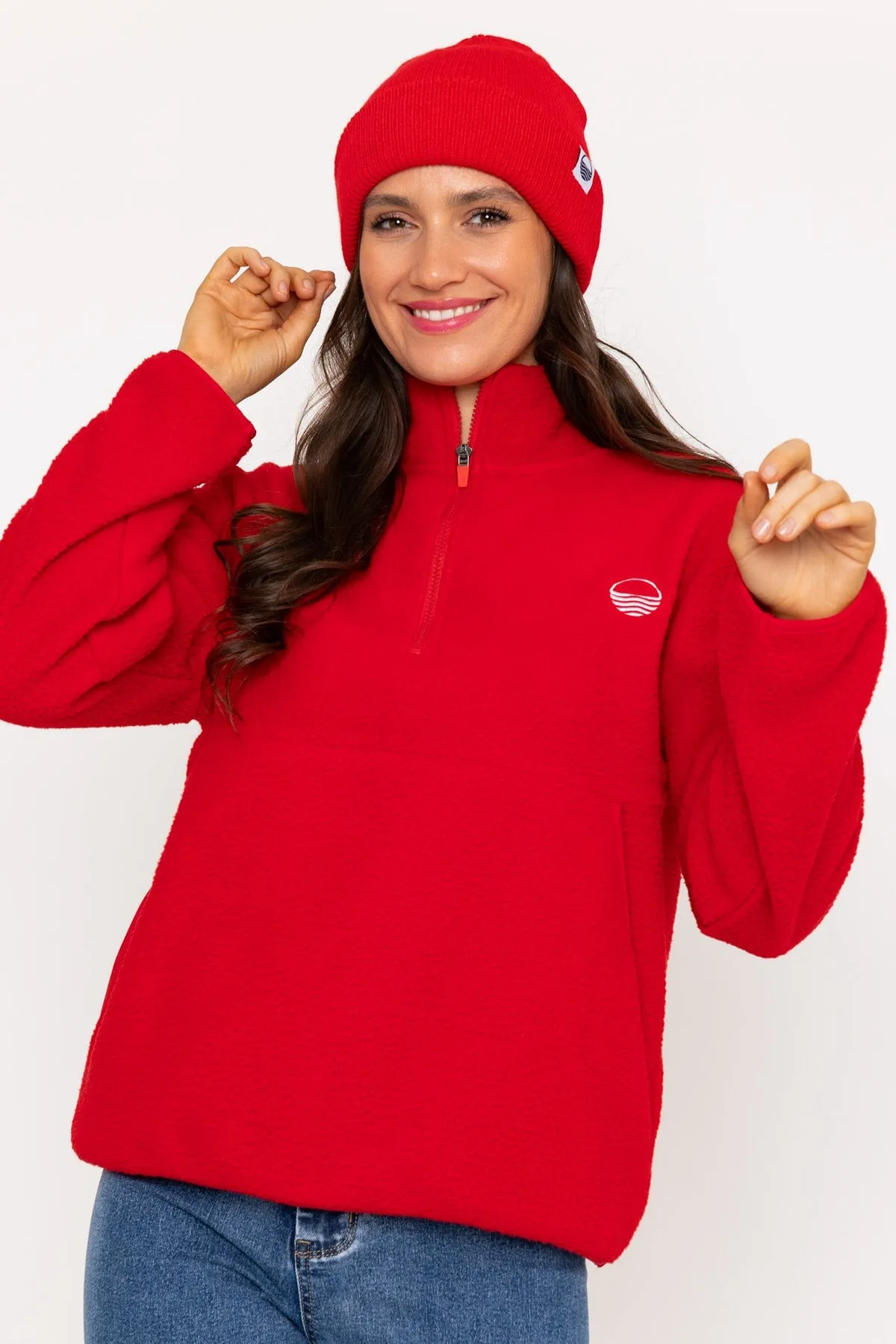 1/2 Zip Teddy Fleece in Red