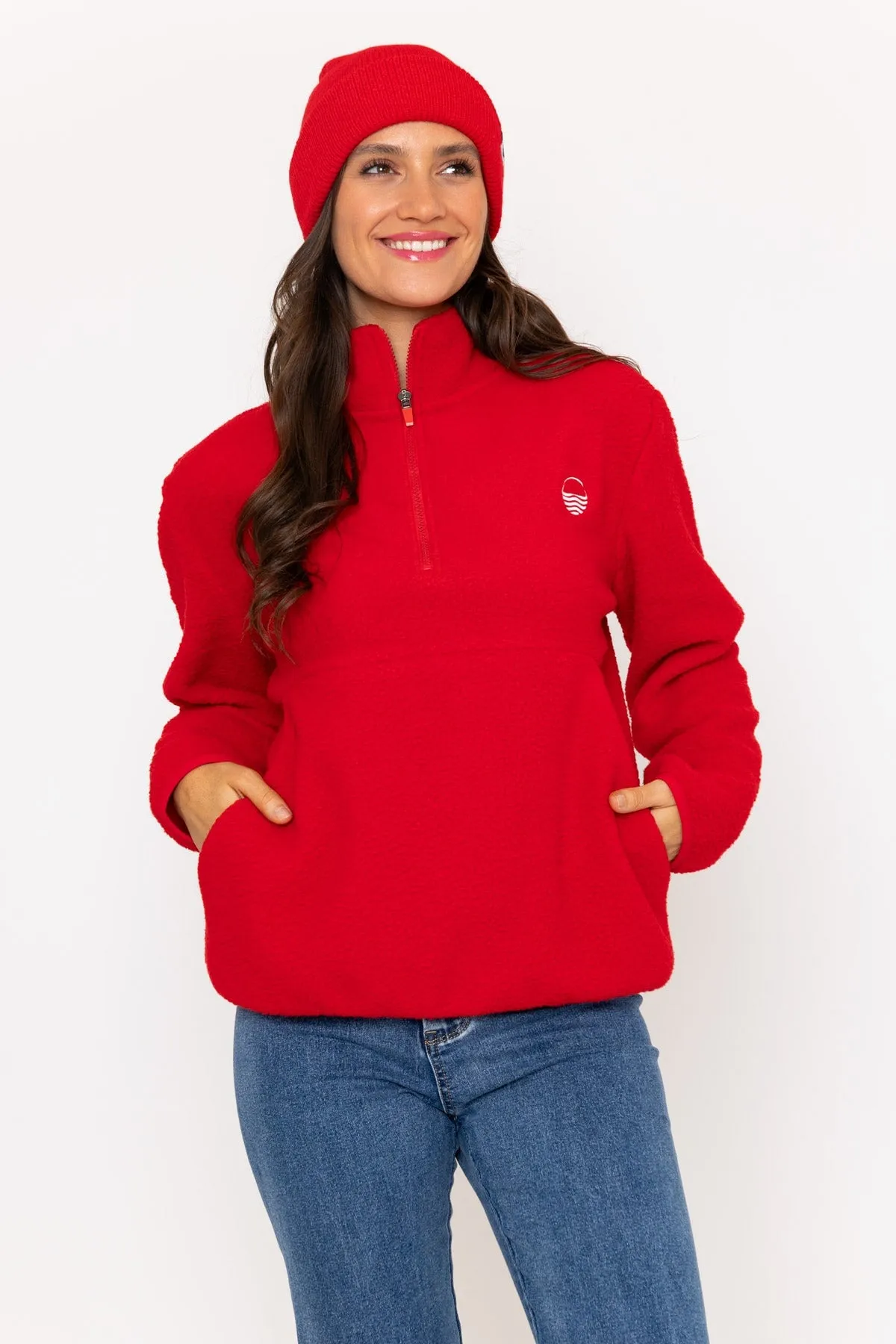 1/2 Zip Teddy Fleece in Red