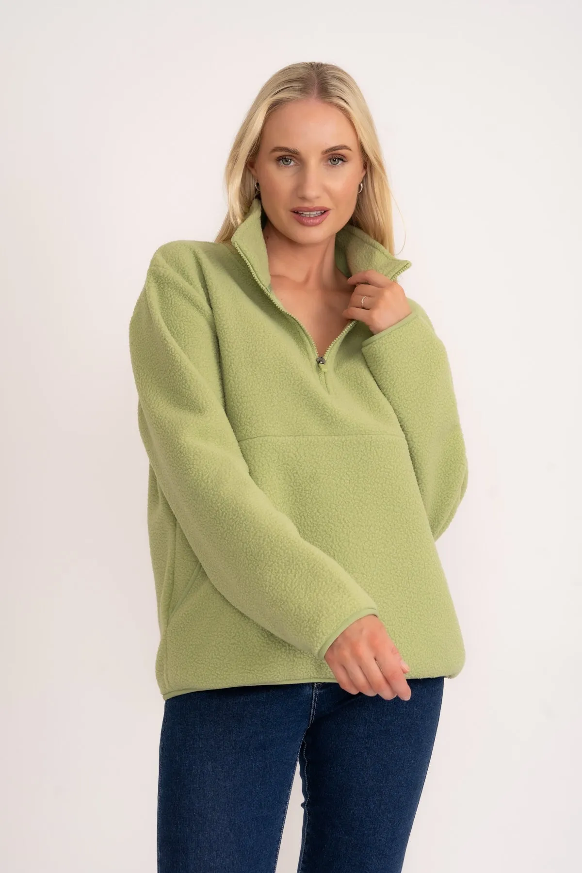 1/2 Zip Teddy Fleece in Sage