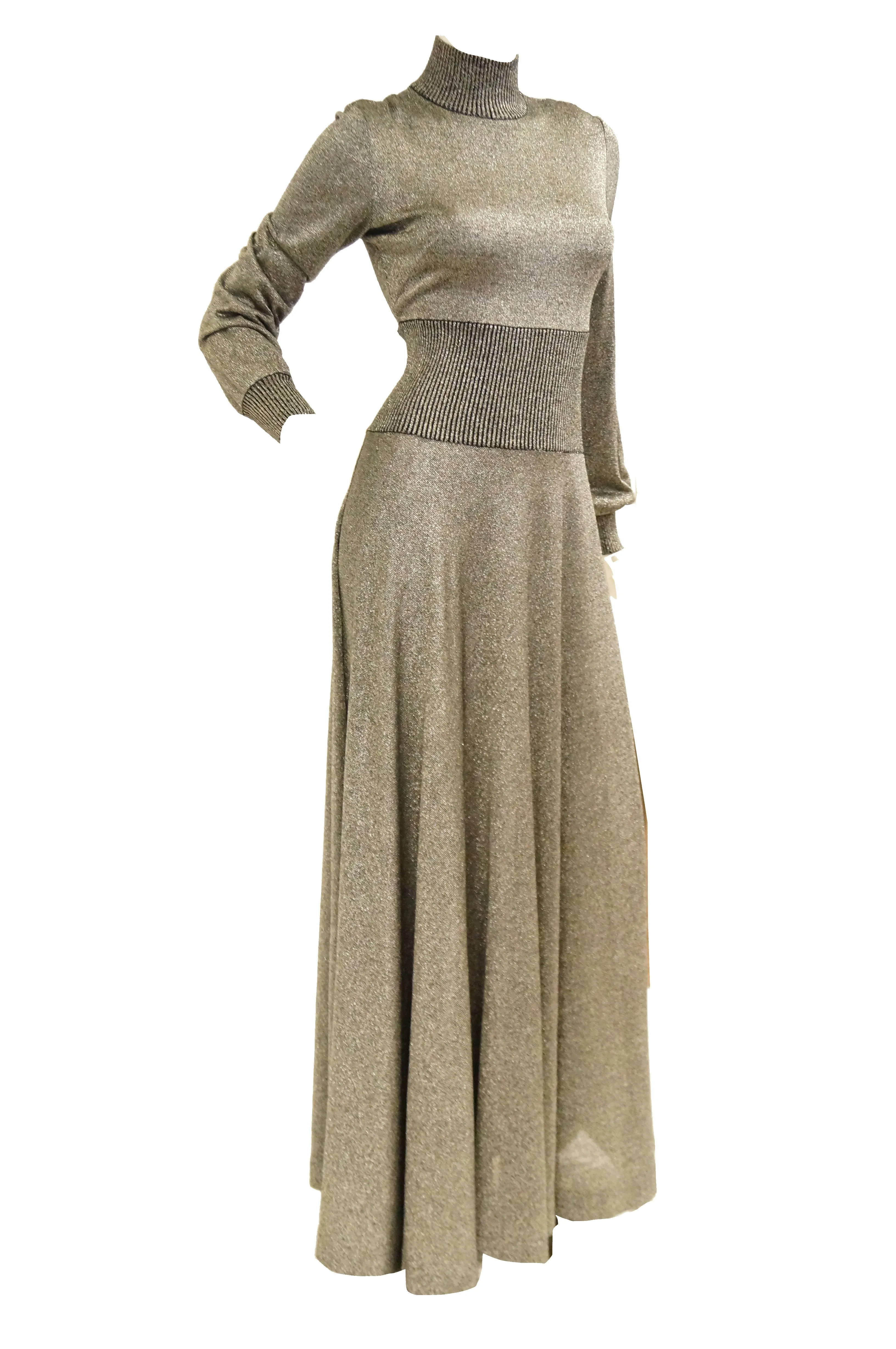 1970s Emilio Pucci Metallic Silver Knit Gown