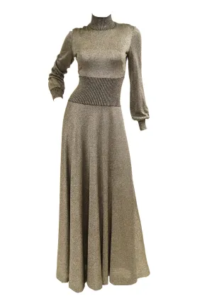 1970s Emilio Pucci Metallic Silver Knit Gown