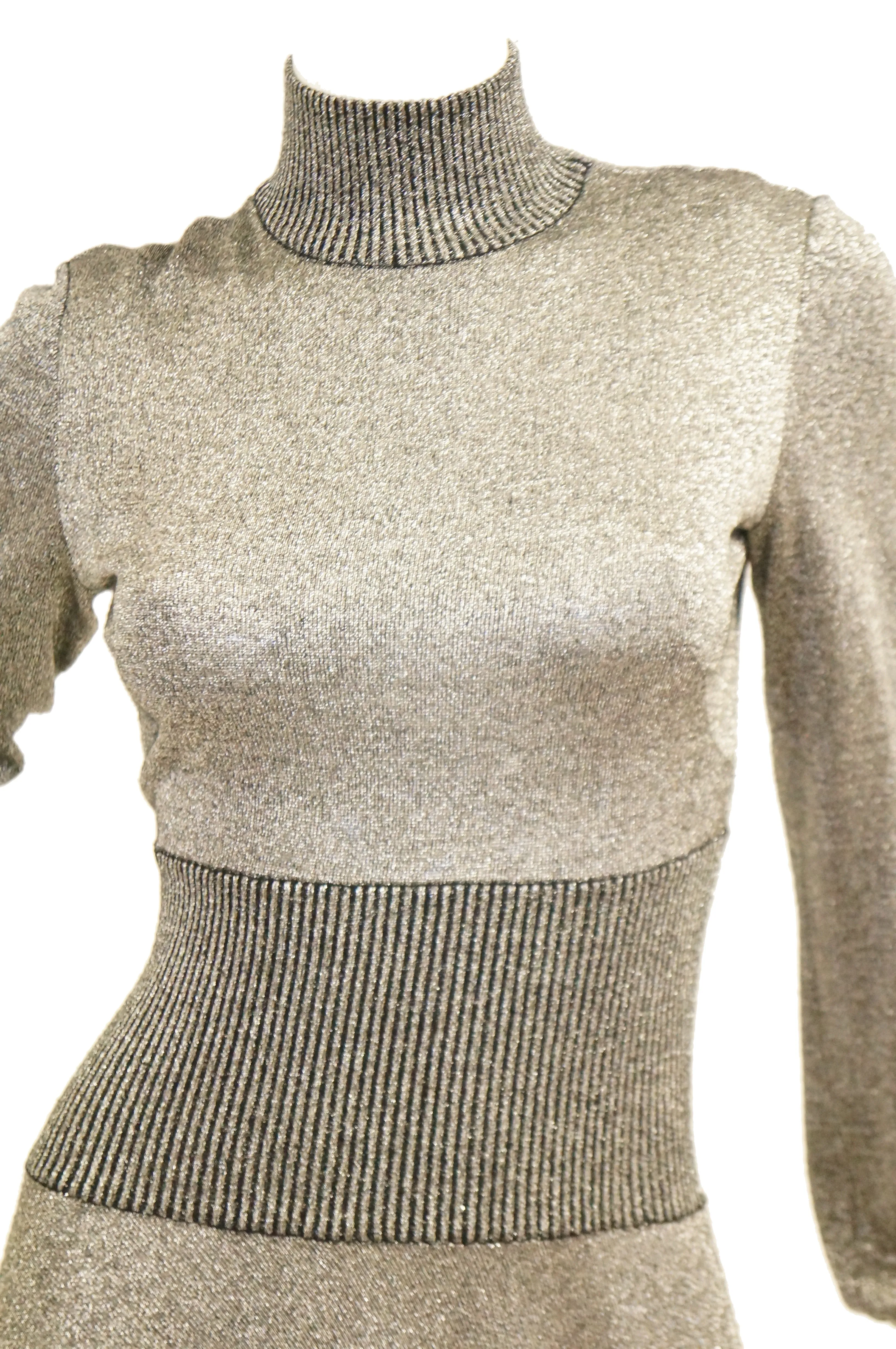 1970s Emilio Pucci Metallic Silver Knit Gown