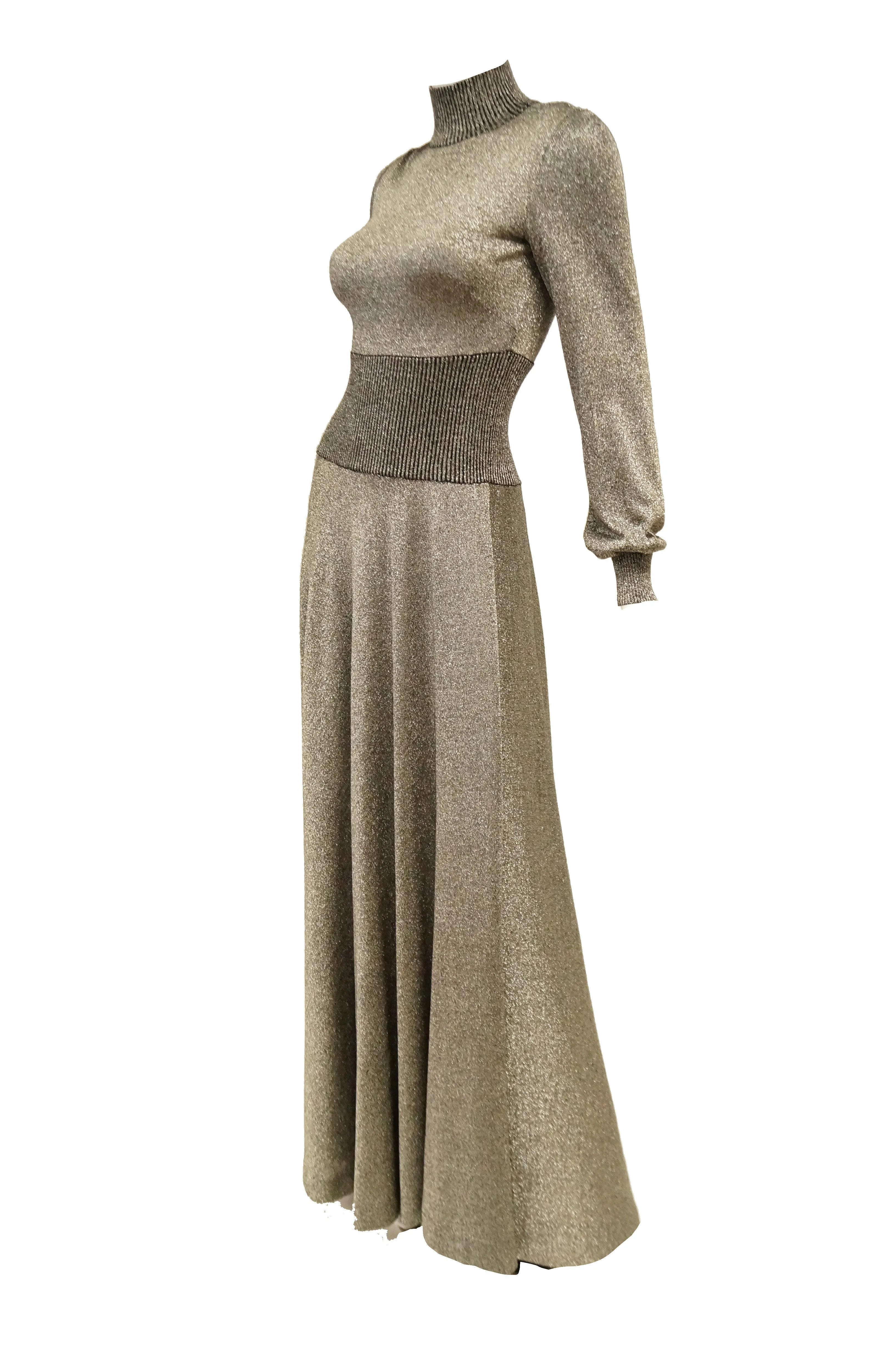 1970s Emilio Pucci Metallic Silver Knit Gown