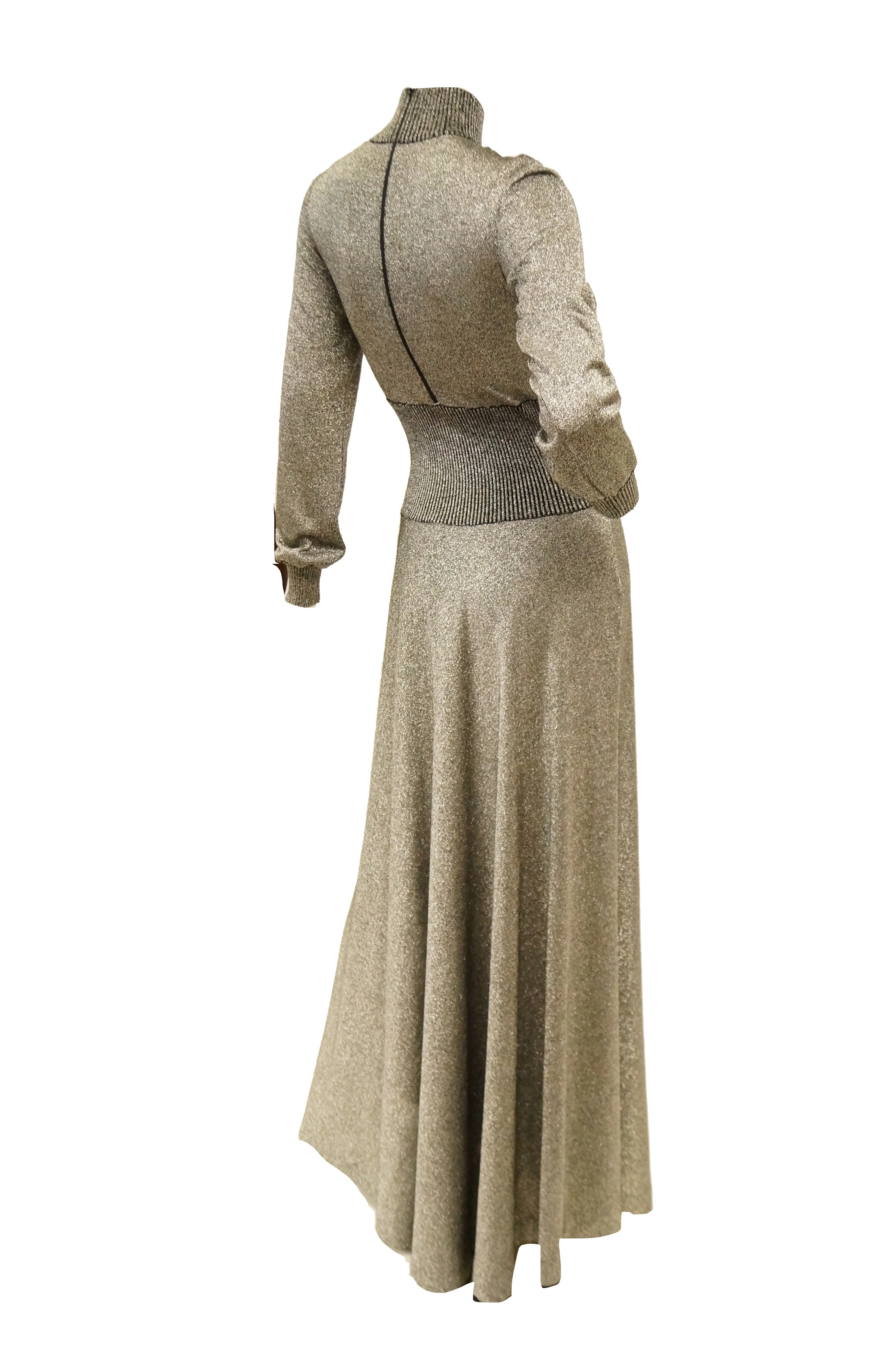 1970s Emilio Pucci Metallic Silver Knit Gown