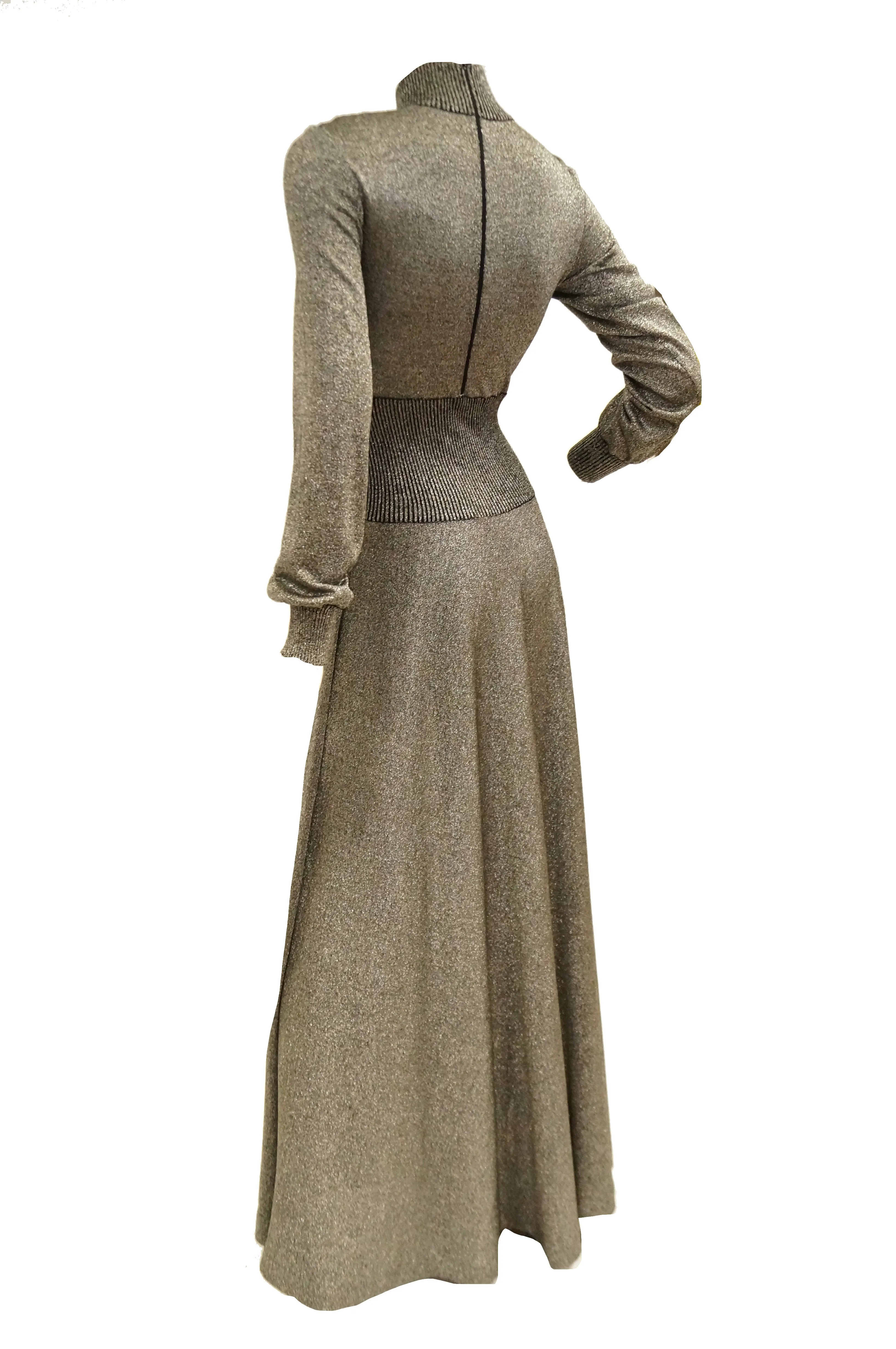 1970s Emilio Pucci Metallic Silver Knit Gown