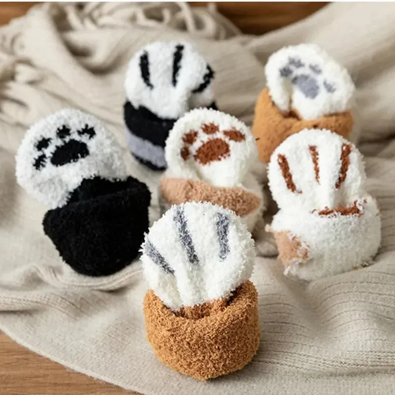 3 Pairs Women's Animal Paw Stripe Sock