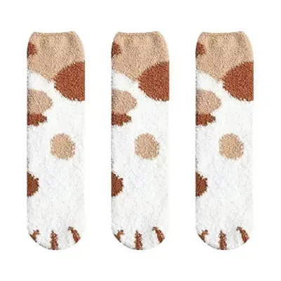 3 Pairs Women's Animal Paw Stripe Sock