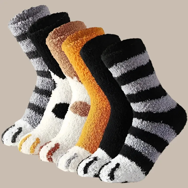 3 Pairs Women's Animal Paw Stripe Sock