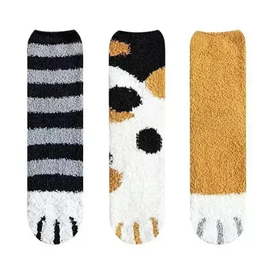 3 Pairs Women's Animal Paw Stripe Sock