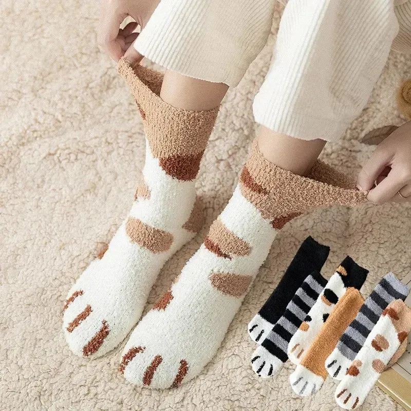 3 Pairs Women's Animal Paw Stripe Sock