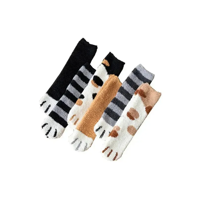 3 Pairs Women's Animal Paw Stripe Sock