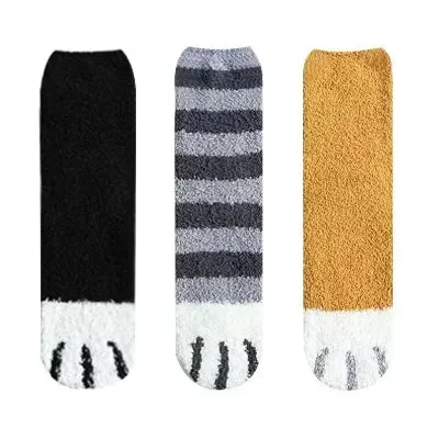 3 Pairs Women's Animal Paw Stripe Sock