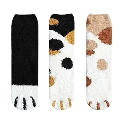 3 Pairs Women's Animal Paw Stripe Sock