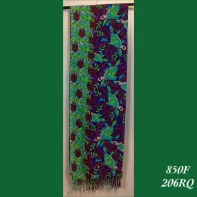 850F - 206RQ , Fringed scarf with turtles