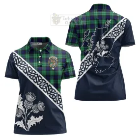 Abercrombie Tartan Women's Polo Shirt Featuring Thistle and Scotland Map