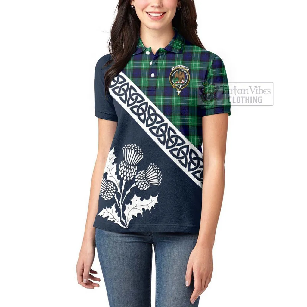 Abercrombie Tartan Women's Polo Shirt Featuring Thistle and Scotland Map