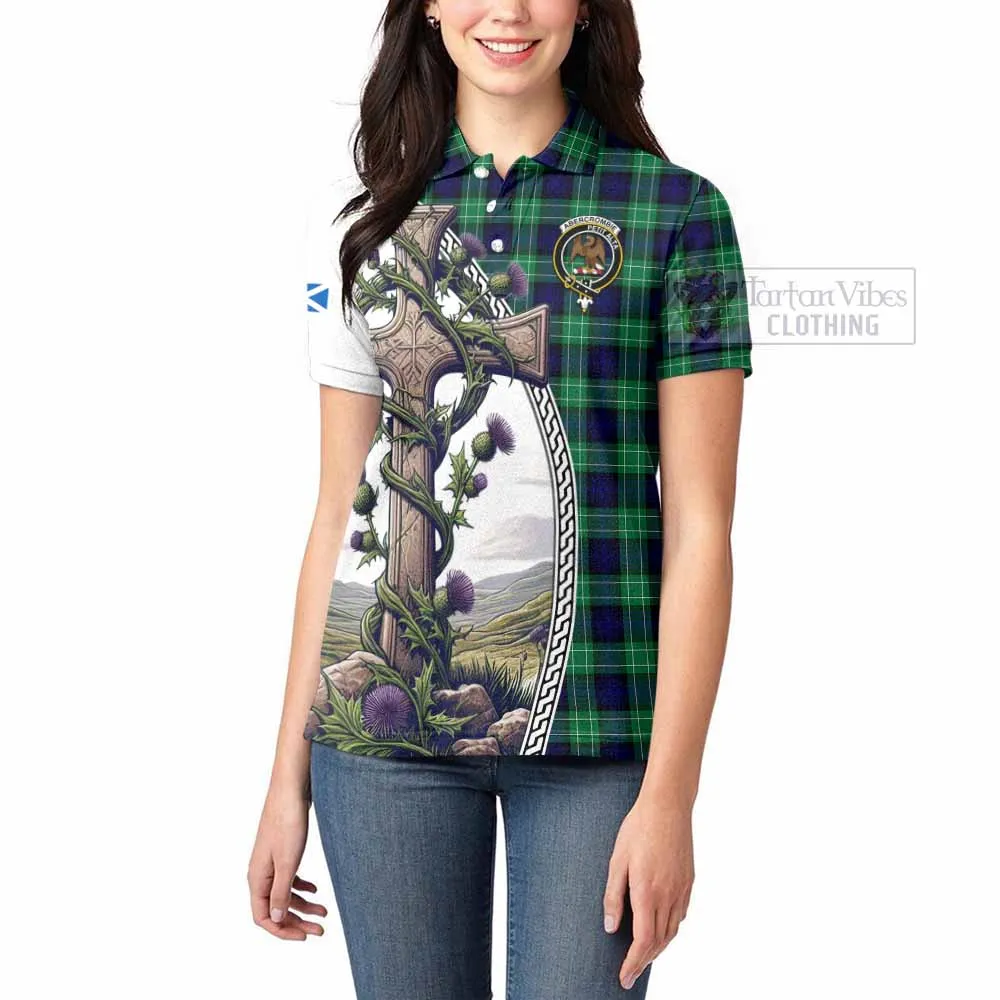 Abercrombie Tartan Women's Polo Shirt with Family Crest and St. Andrew's Cross Accented by Thistle Vines