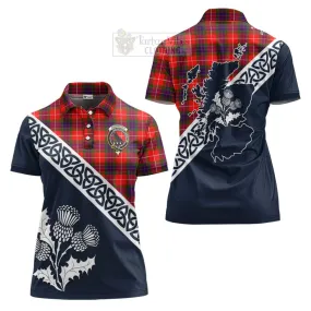 Abernethy Tartan Women's Polo Shirt Featuring Thistle and Scotland Map