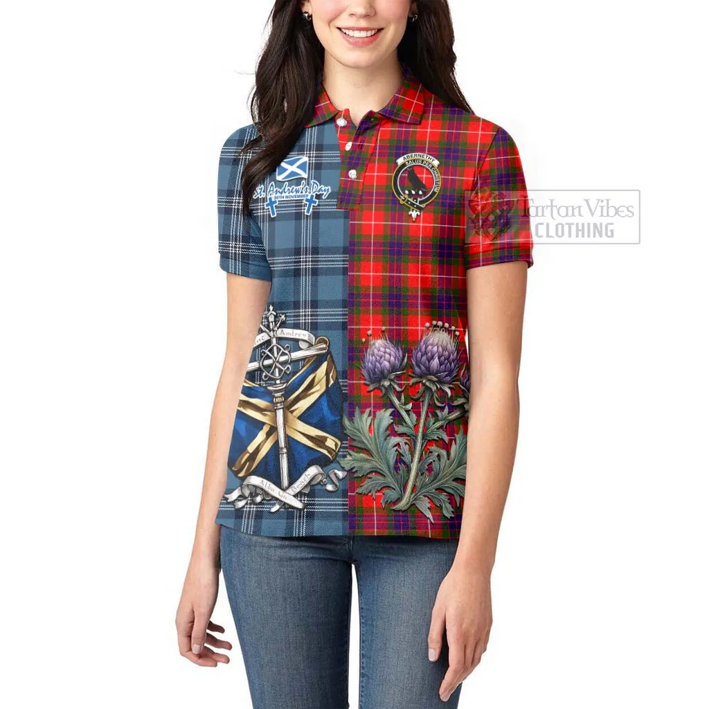 Abernethy Tartan Women's Polo Shirt Happy St. Andrew's Day Half Tartan Style