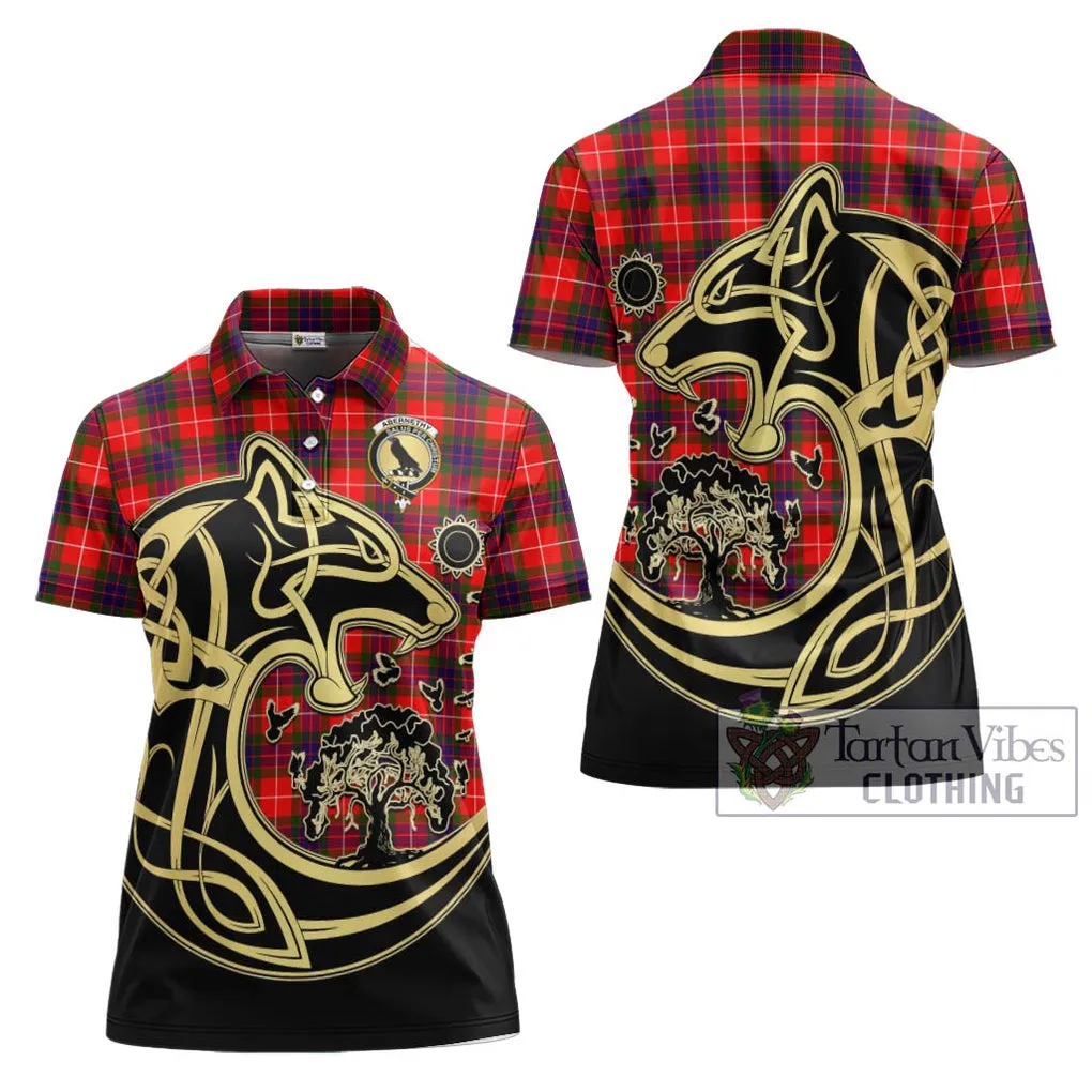 Abernethy Tartan Women's Polo Shirt with Family Crest Celtic Wolf Style