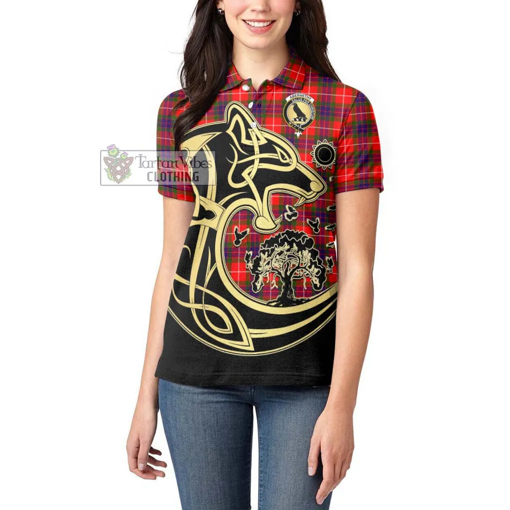 Abernethy Tartan Women's Polo Shirt with Family Crest Celtic Wolf Style