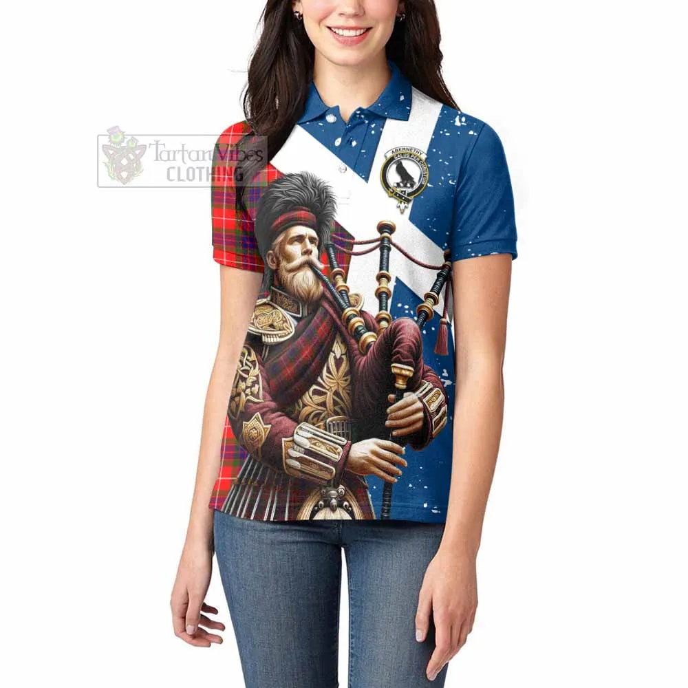 Abernethy Tartan Women's Polo Shirt with Family Crest Scottish Bagpiper Vibes