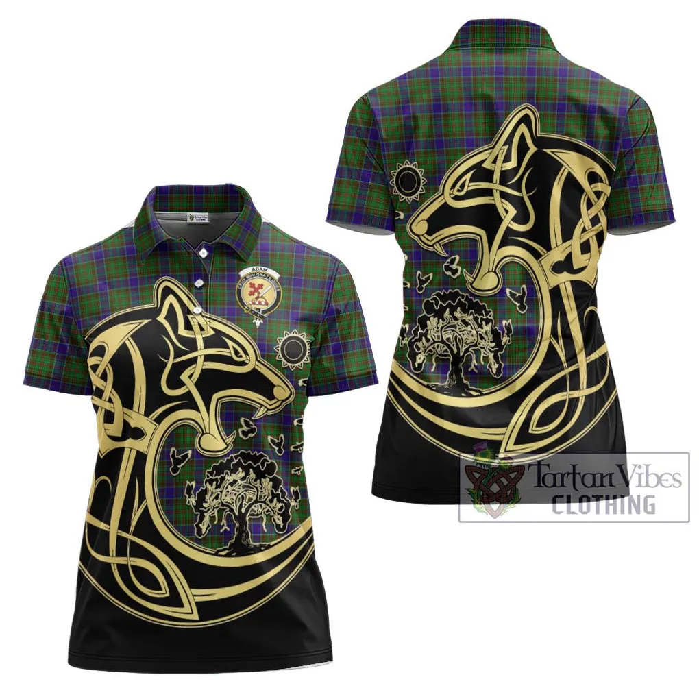 Adam Tartan Women's Polo Shirt with Family Crest Celtic Wolf Style