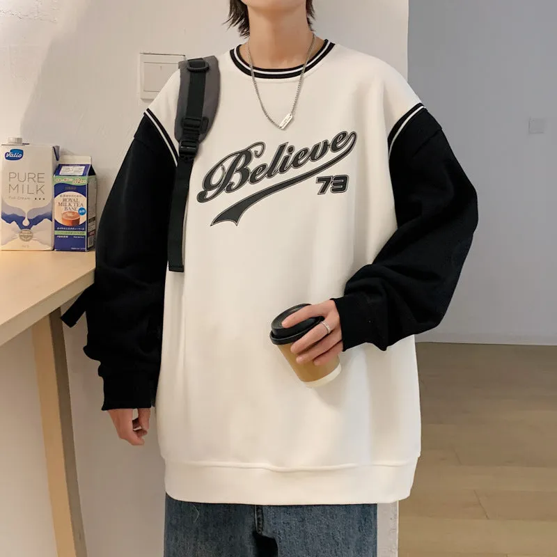 Advbridge fall outfits men Korean Style Color Matching Men's Sweatshirt Drop-Shoulder Sweater Men's Small Loose round Neck Coat Men's Autumn