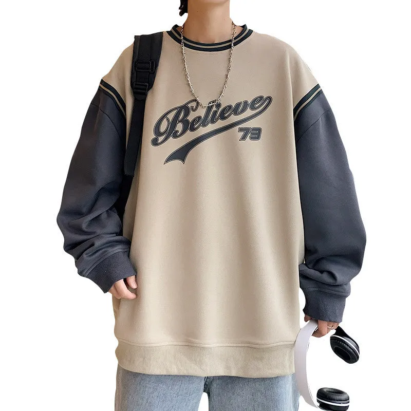 Advbridge fall outfits men Korean Style Color Matching Men's Sweatshirt Drop-Shoulder Sweater Men's Small Loose round Neck Coat Men's Autumn