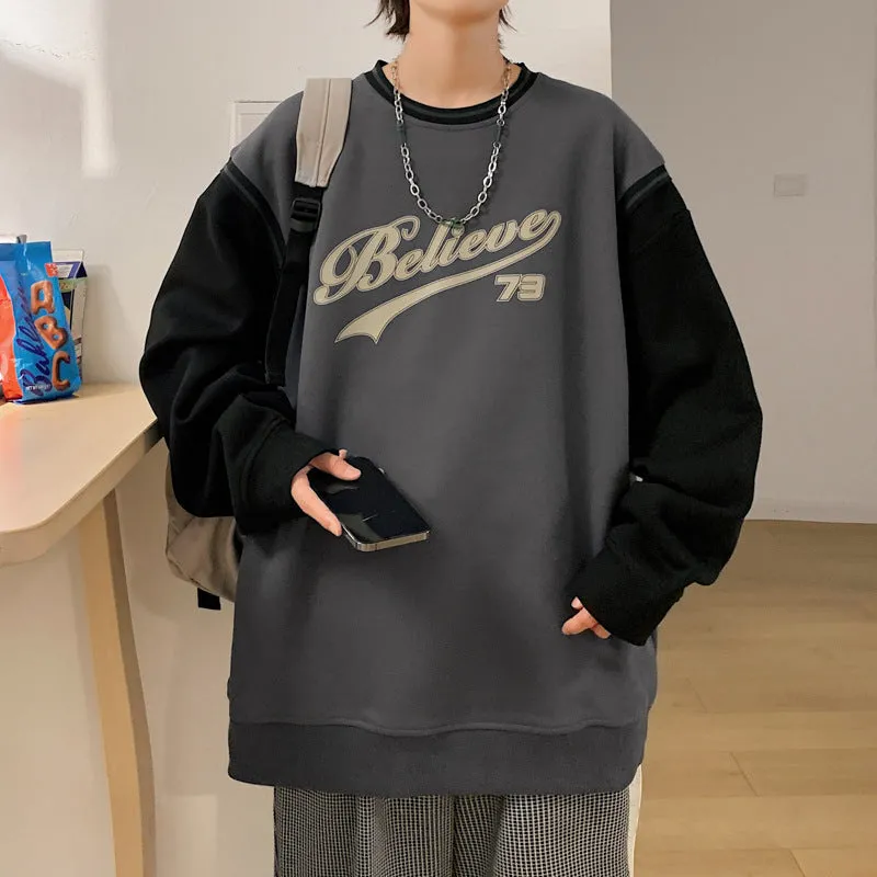 Advbridge fall outfits men Korean Style Color Matching Men's Sweatshirt Drop-Shoulder Sweater Men's Small Loose round Neck Coat Men's Autumn