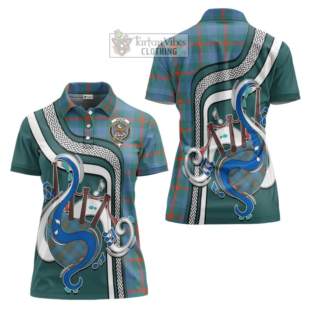 Agnew Ancient Tartan Women's Polo Shirt with Epic Bagpipe Style