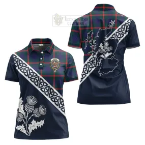 Agnew Tartan Women's Polo Shirt Featuring Thistle and Scotland Map