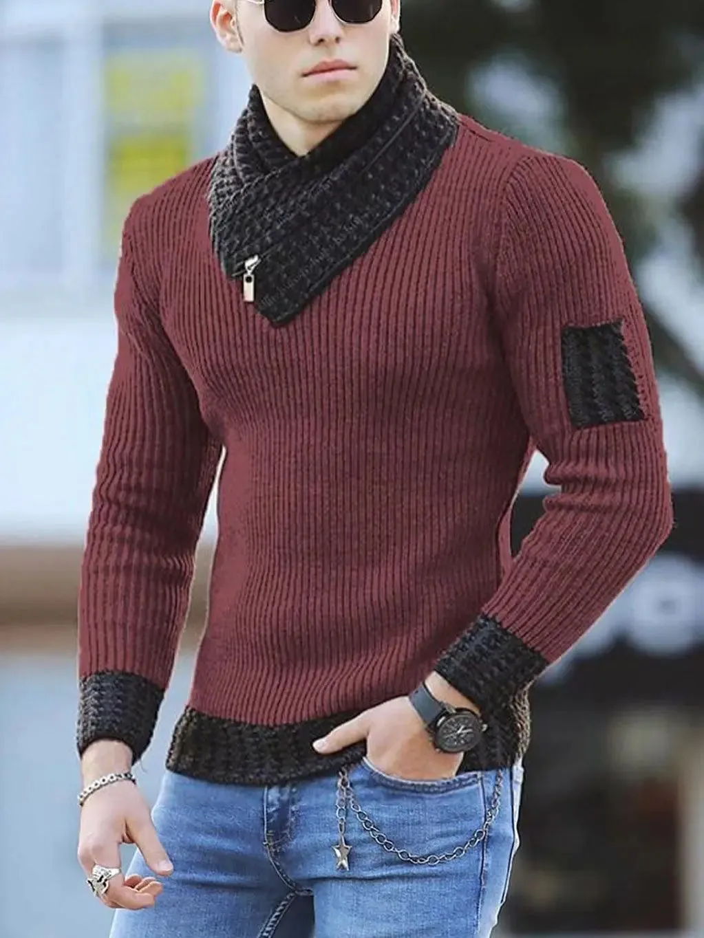 Aidase 2024 New Pullover American Men's Scarf Collar Sweater Knitted Sweater Long Sleeved Knitwear Men Women Spliced Sweater Jacket