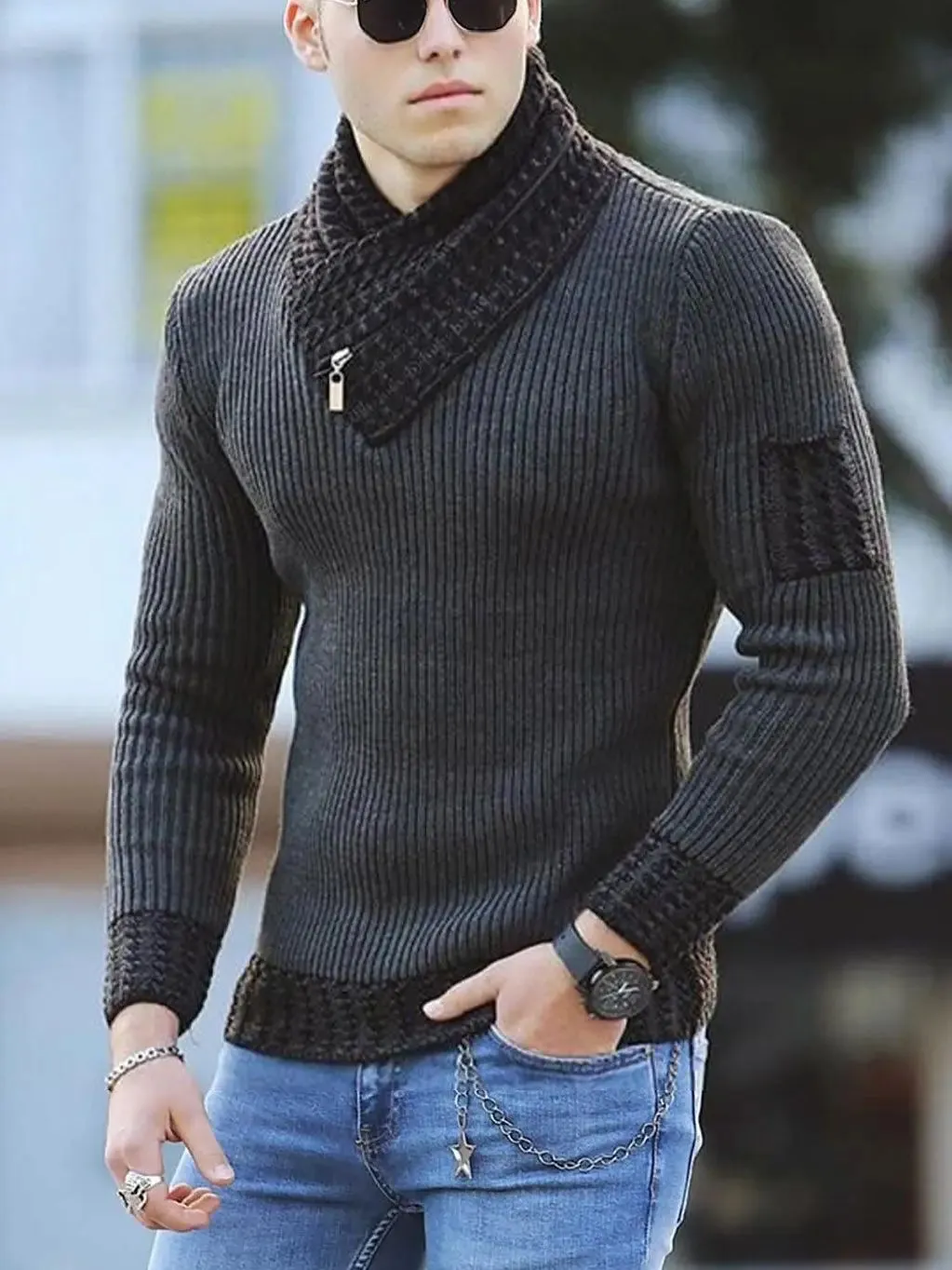 Aidase 2024 New Pullover American Men's Scarf Collar Sweater Knitted Sweater Long Sleeved Knitwear Men Women Spliced Sweater Jacket