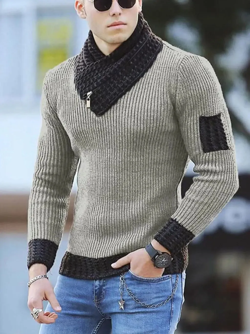 Aidase 2024 New Pullover American Men's Scarf Collar Sweater Knitted Sweater Long Sleeved Knitwear Men Women Spliced Sweater Jacket