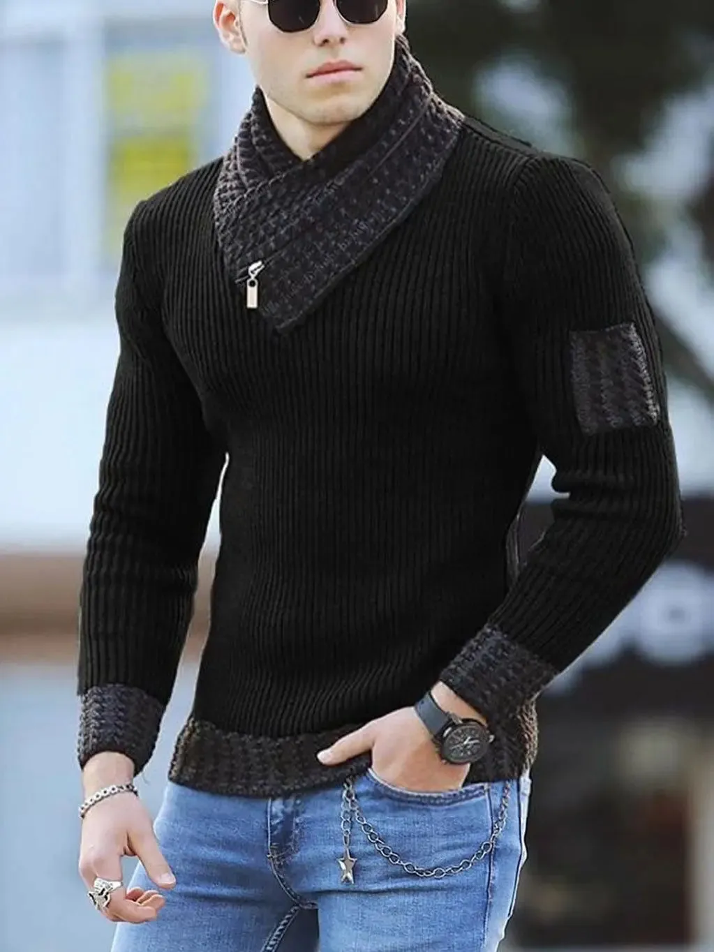 Aidase 2024 New Pullover American Men's Scarf Collar Sweater Knitted Sweater Long Sleeved Knitwear Men Women Spliced Sweater Jacket