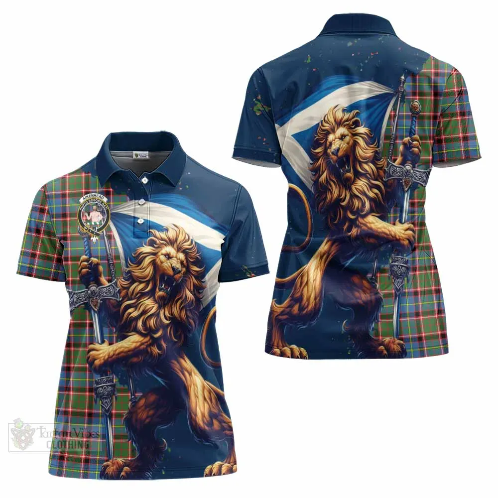 Aikenhead Tartan Family Crest Women's Polo Shirt with Scottish Majestic Lion