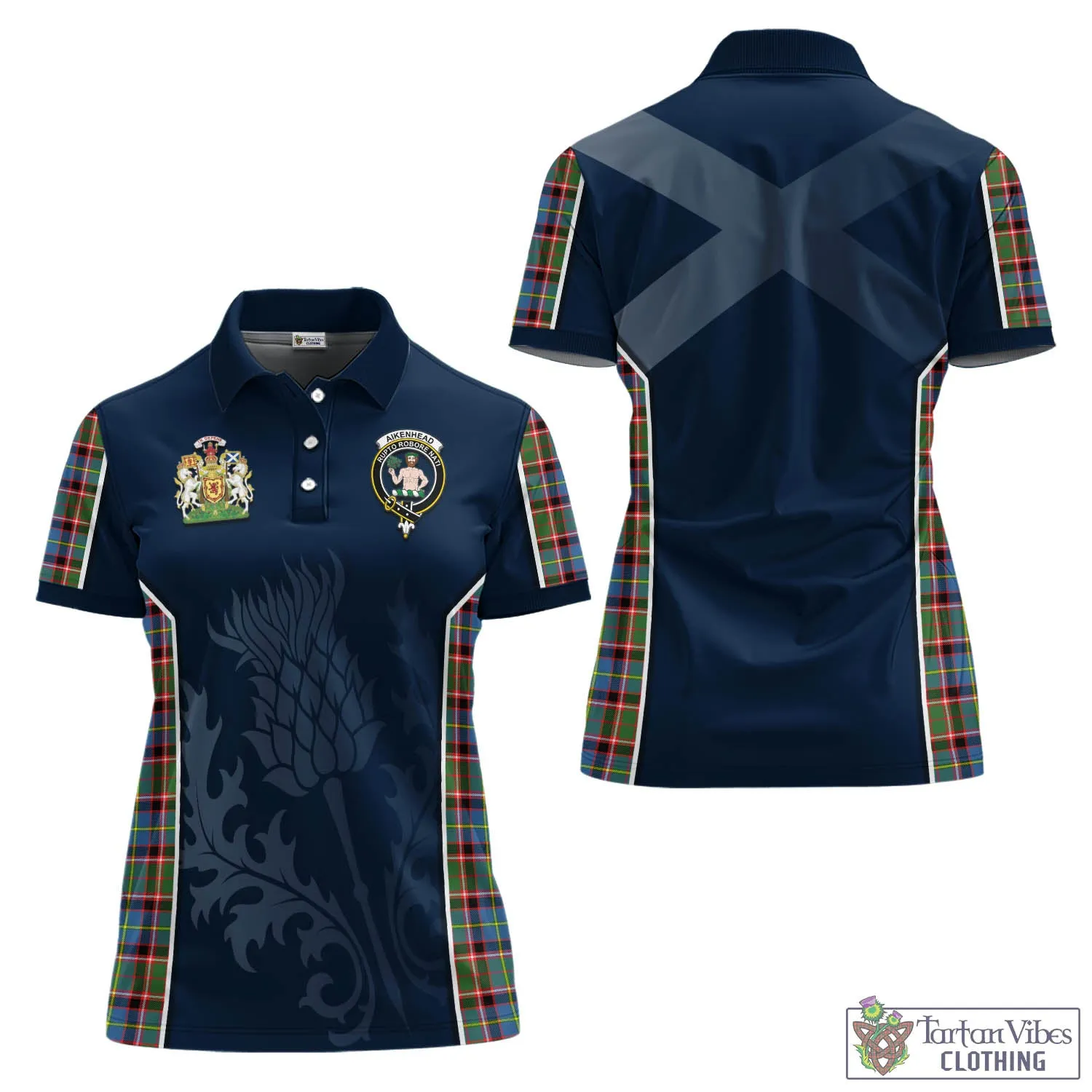 Aikenhead Tartan Women's Polo Shirt with Family Crest and Scottish Thistle Vibes Sport Style