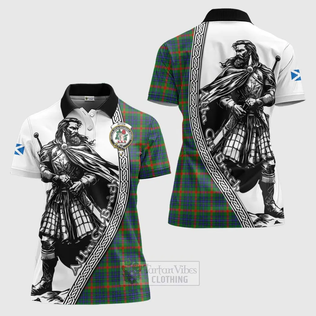 Aiton Tartan Clan Crest Women's Polo Shirt with Highlander Warrior Celtic Style