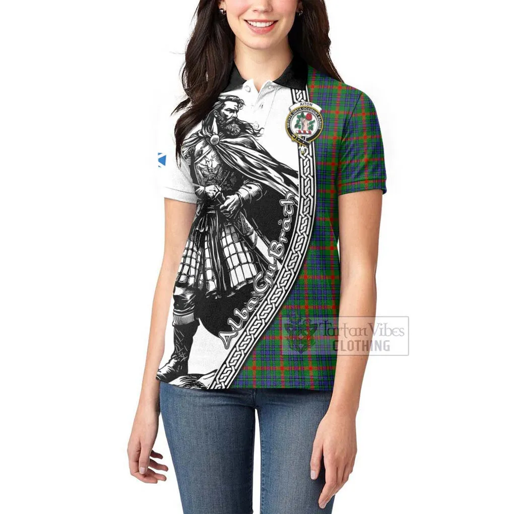 Aiton Tartan Clan Crest Women's Polo Shirt with Highlander Warrior Celtic Style