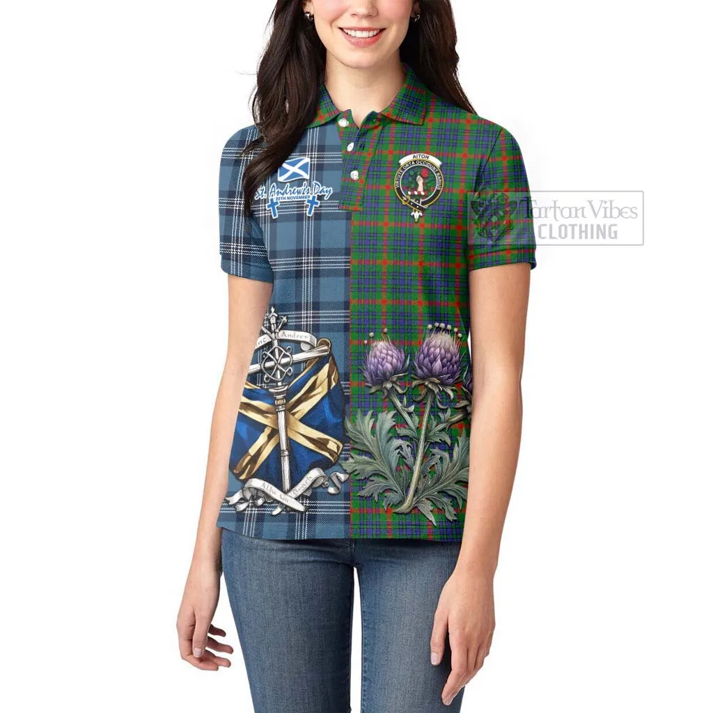 Aiton Tartan Women's Polo Shirt Happy St. Andrew's Day Half Tartan Style