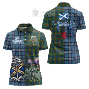 Aiton Tartan Women's Polo Shirt Happy St. Andrew's Day Half Tartan Style