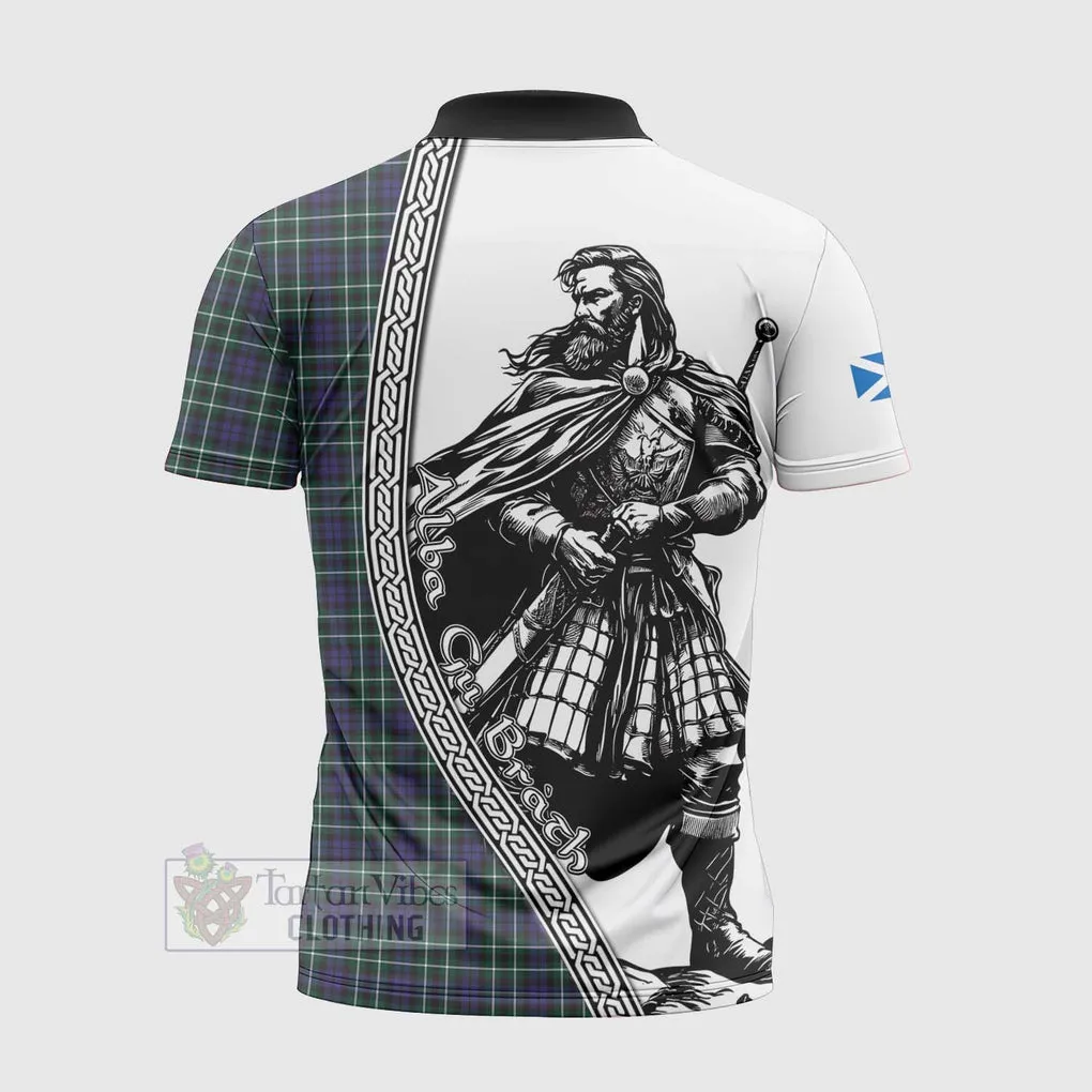 Allardice Tartan Clan Crest Zipper Polo Shirt with Highlander Warrior Celtic Style