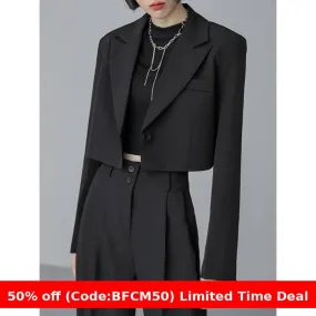 Amozae business casual outfits 2024 Spring and Summer Black Suit Short Coat Pants Suit Loose Short Suit Suit Women's Fashion