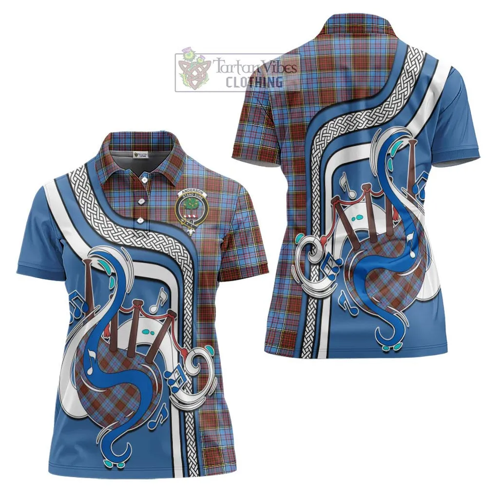 Anderson Modern Tartan Women's Polo Shirt with Epic Bagpipe Style