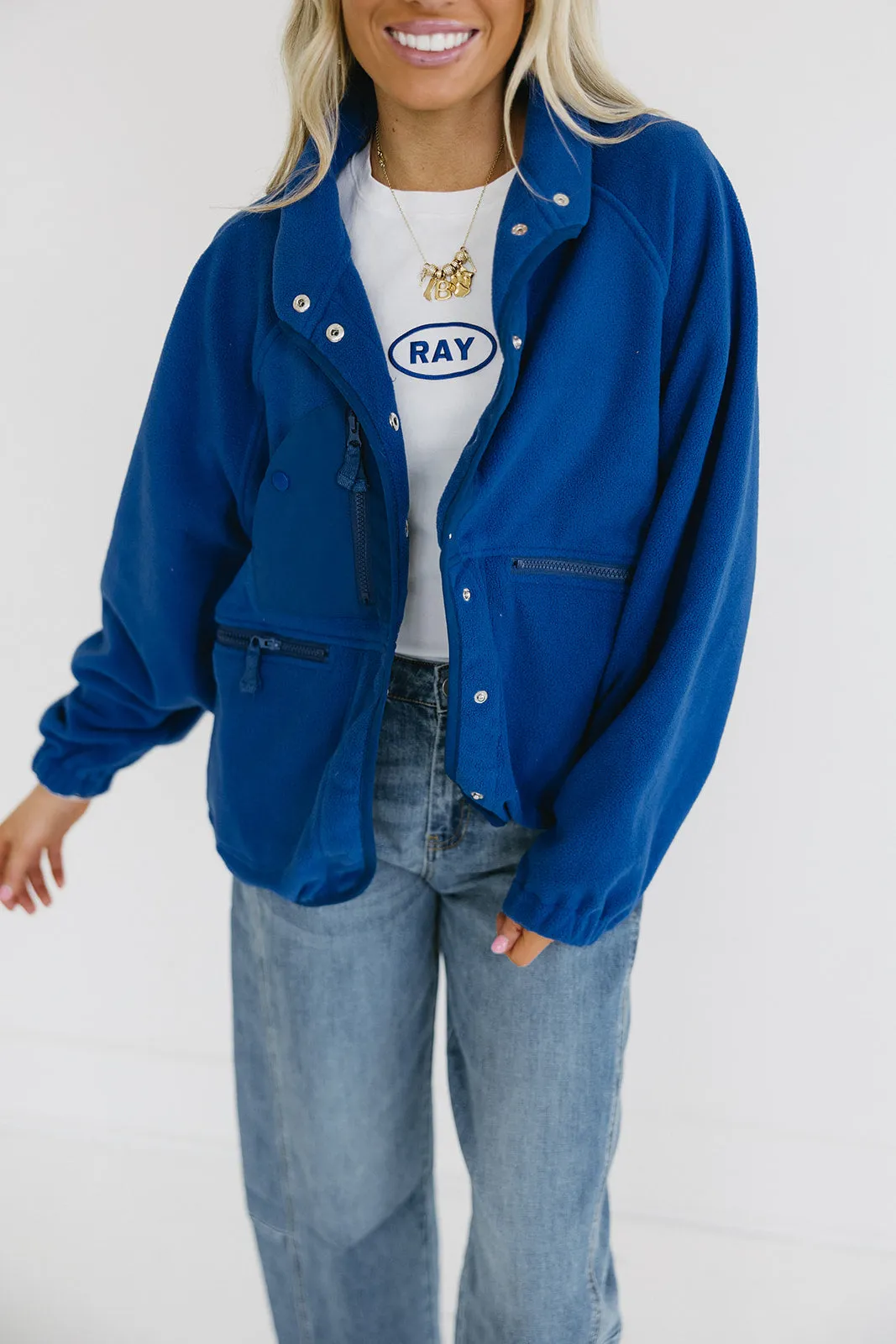 Anne Oversized Fleece Jacket - Blue